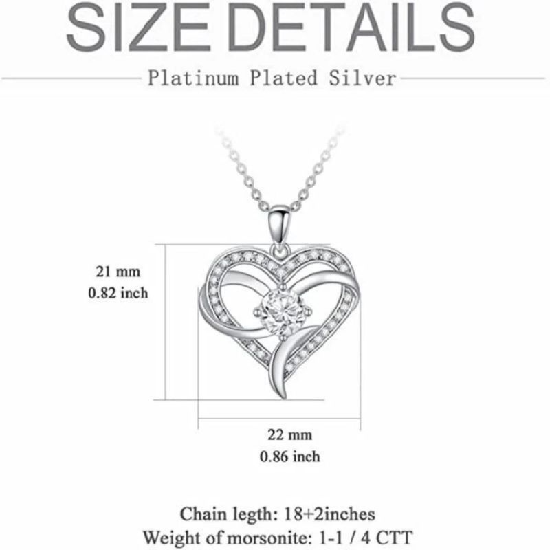 Jewelry S925 Sterling Silver Rhodium Plated Heart Shape Moissanite Pendant Necklace