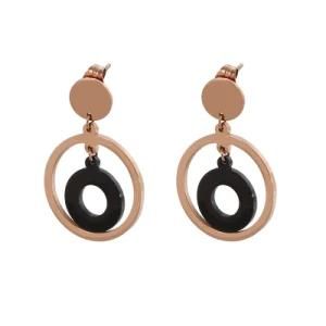 Double Ring Pendant Gold-Plated Stainless Steel Earrings Stud