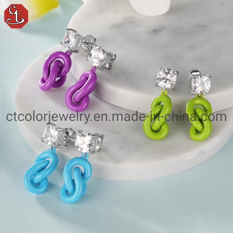 Customized Jewelry 925 Silver AAAAA Zircon Stone Color Enamel Twist Earring