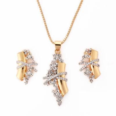 Fashion Accessories 18K Gold Plated Silver Alloy Women CZ Jewelry Sets Chain Pendant Necklace