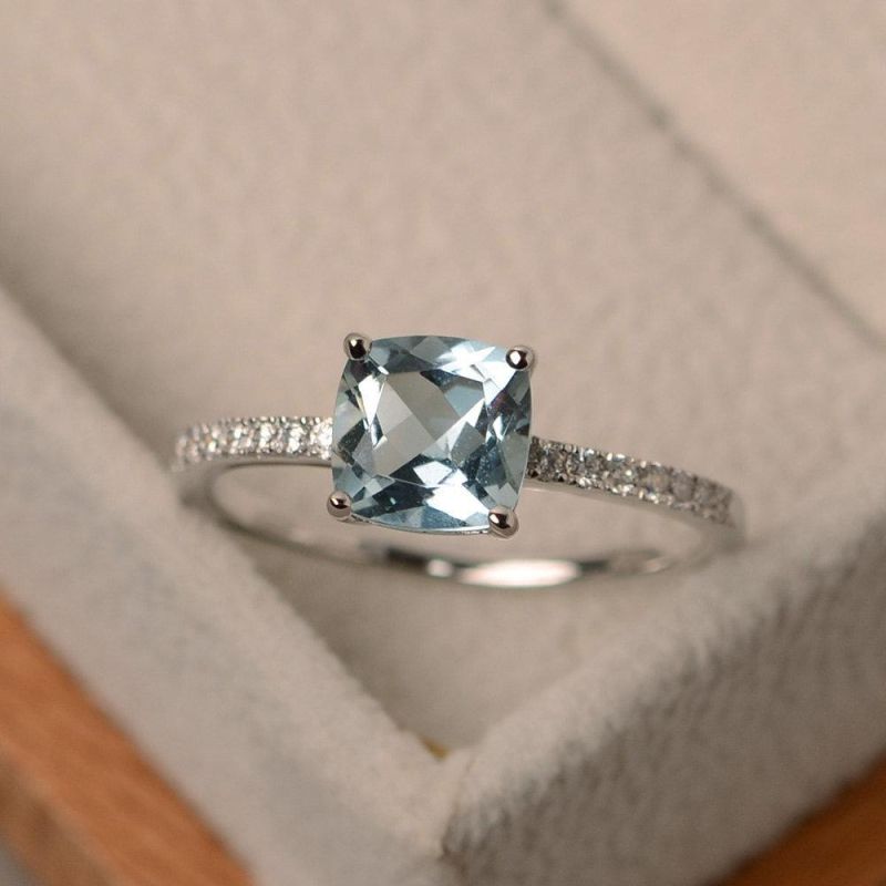 Wedding Engagement Gift Big Square Blue Stone Rings Fashion Women Jewelry
