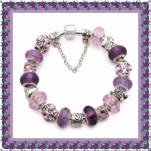Valentine Gift Silver Purple Charm Bead Bracelet
