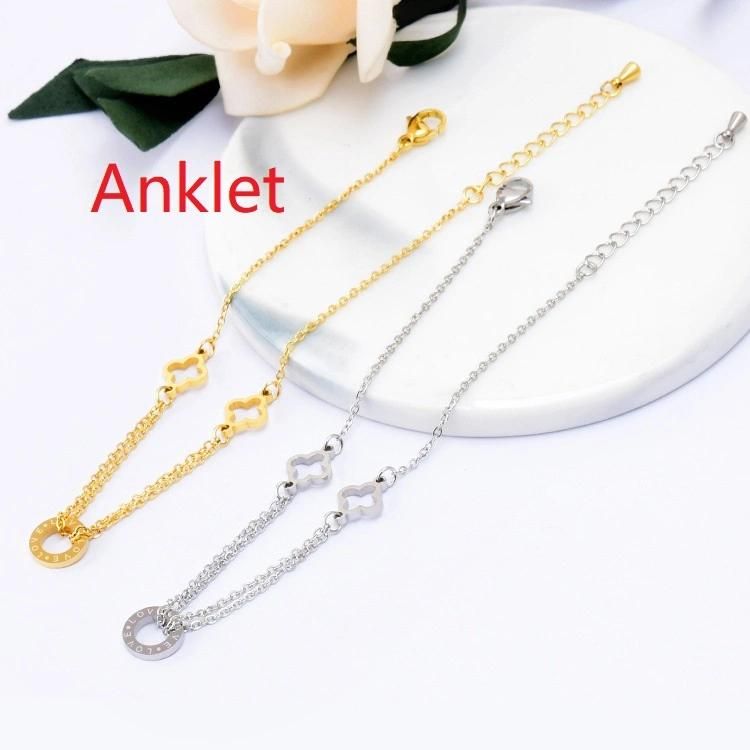 Manufacturer Customized 18K Gold-Plated Anklet Waterproof Top Stainless Steel Anklet Wholesale Clover Flower Style Anklet Wholesale Replica Jewelry