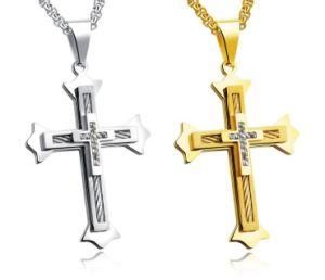 Fashion Wire Cable Cross Pendant Necklaces Gold Silver Color Box Chain Pave Cubic Zirconia Stainless Steel Male Jewelry
