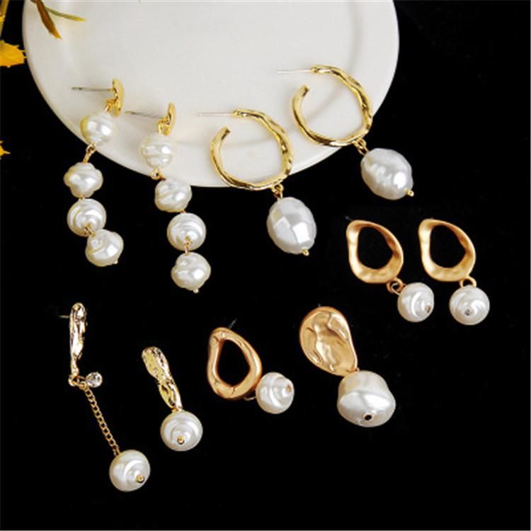 Natural Imition Pearl Electroplate Alloy Layered Stud Earring