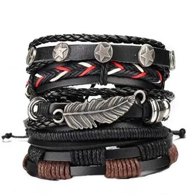 Europe and America Simple Retro Bracelet DIY Woven Cowhide Bracelet Punk Bracelet Men&prime; S Hemp Rope Leather Bracelet