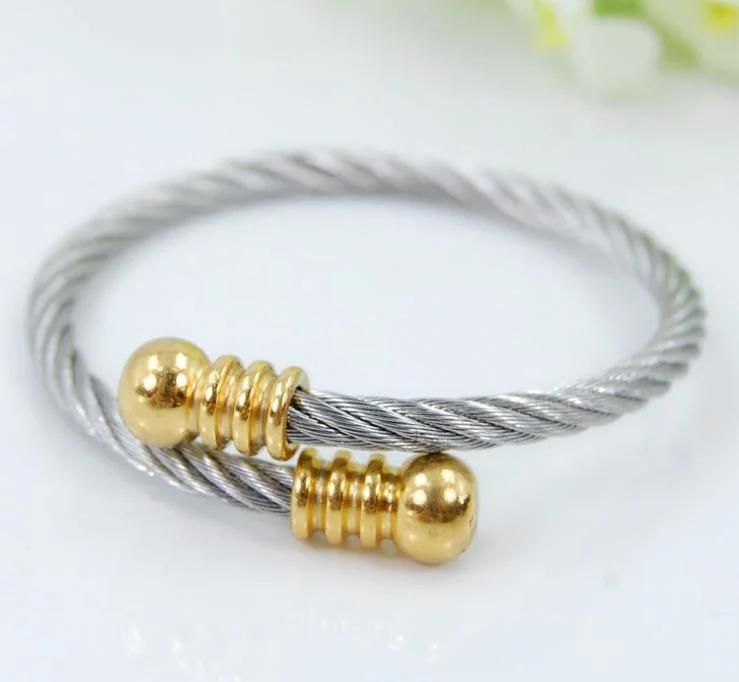 Twisted Wire Opening Bracelet with Metal Ball Bracelet Jewelry