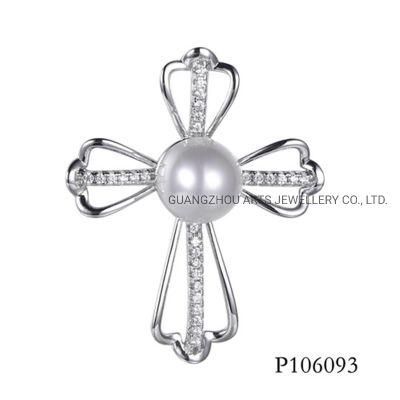 925 Sterling Silver with White Shell Pearl Cross Pendant