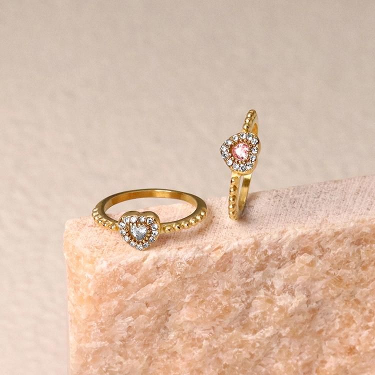 Love Heart Shape White Yellow Full Zircon Rhinestone Princess Engagement Diamond Ring for Women