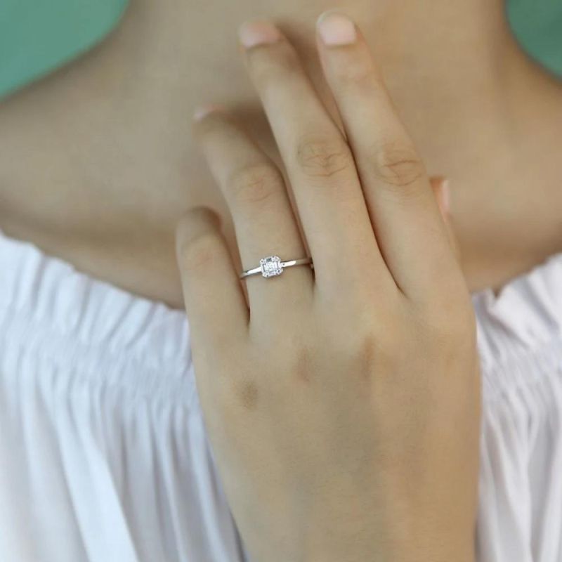 Real 925 Sterling Silver Rings Square Zircon Adjustable Rings Women Light Luxury Engagement Wedding Jewelry