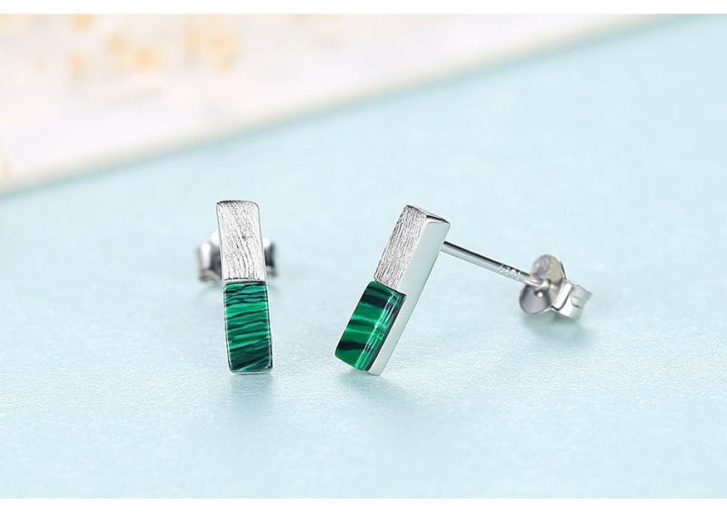 Cute Little Emerald Cuboid Gold-Plated Silver Earrings Stud