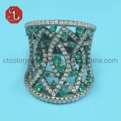 Top Quality White And Green CZ Pave Rings Black Rhodium Plated Cubic Zirconia CZ Ring for Women