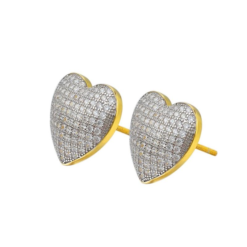 Fashion Hiphop Jewelry 14K Gold Plated Heart Shape Womens Earrings