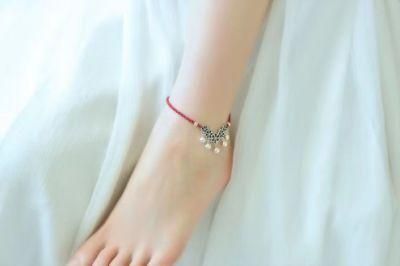 Vintage 925 Sterling Silver Flower Anklet China Donghai Crystal