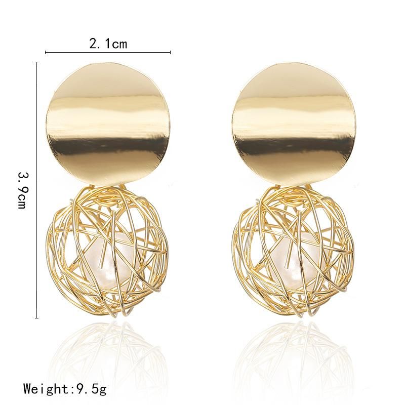 Women Golden Color Round Ball Geometric Earrings Fashion Jewelry Stud Earrings