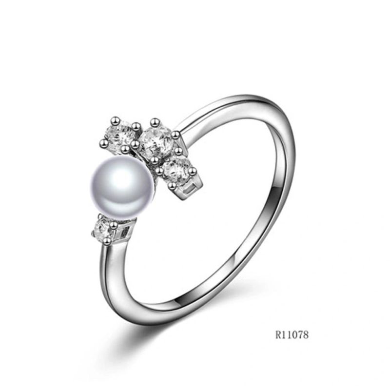 New Design Fashion CZ 925 Sterling Silver with Pearl Ring