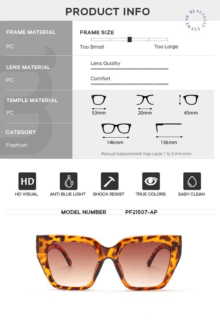 2022 Fashion New Big Frame Cat Eye Wholesale Sun Glasses High Quality Sunglasses for Women