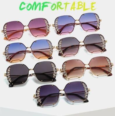 2022 Large Frame Metal Cutout Diamond Ladies Sunglasses