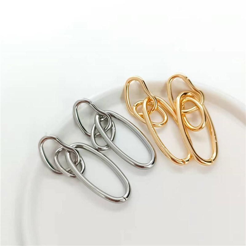 2022 Manufacture New Arrival Minimalist 18K Gold Plated Irregular Link Chain Long Drop Earrings Stainless Steel Geometric Unique Link Stud Earring for Lady