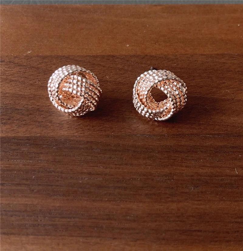 Fashion Jewelry Earrings Instagram Basic Stylish Rose Gold Earrings Accessories Four Rows Diamond Cut Wire Knot Circle Copper Earring Stud for Women Girls