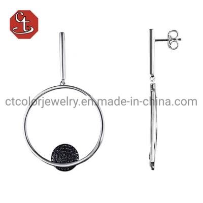 Round Drop 925 Sterling Silver Earring Black Spinel Cubic Zircon Brass Earrings