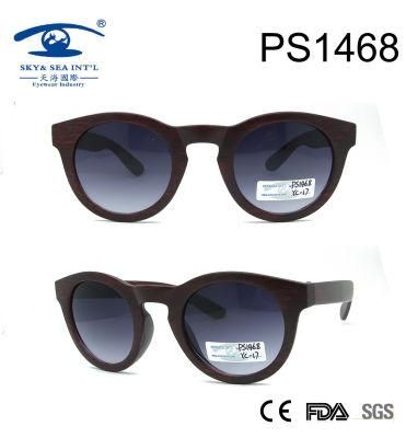 Round Shape Unisex Wooden Effect PC Sunglasses (PS1468)