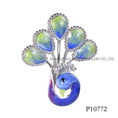 Delicate Enamel Painted 925 Sterling Silver Peacock Pendant