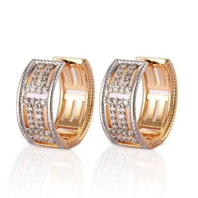 Fashion 18K Gold Silver Alloy Jewelry Hoop Stud Drop CZ Huggie Earrings with Crystal for Women