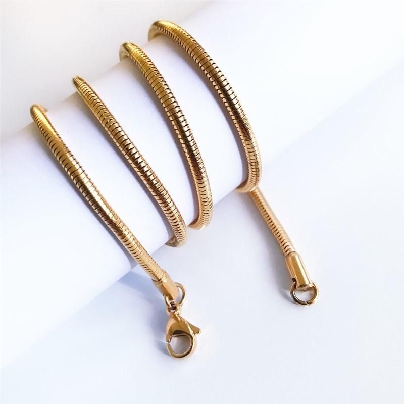 Hip Hop Stainless Steel Soft Round Snake Chain Bracelet Fashion Jewelry Necklace for Pendants Charms Jewellery Design