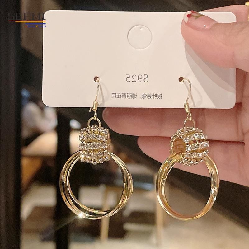 Circle 925 Silver Stud Rhinestone Earrings