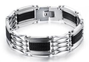 Hot Mens Titanium Steel Bracelet Silver Color Black Silicone Stainless Steel Bracelet for Men Baggle Cuff Jewelry Wholesale