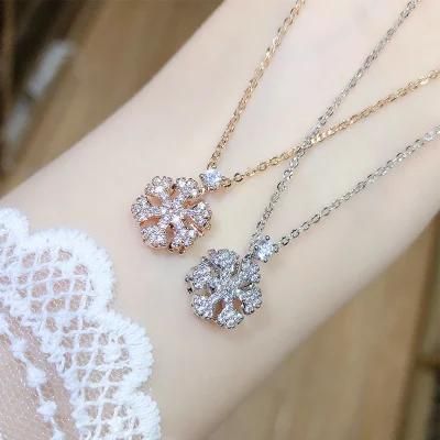 Creative Fashion Designed Crystal Snow Shape Pendant Copper Gold Plated Brass Necklace for Women