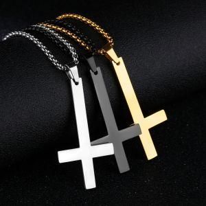 Gold Plated Stainless Steel Inverted Cross Necklace