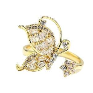 Custom Cheap Jewelry Zircon Butterfly Openings with Adjustable Alloy Rings for Women