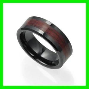 Black Mens Ceramic Ring Inlay Wood