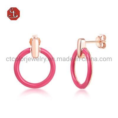 925 Sterling Silver Jewellery Pink &amp; Blue Circle Enamel Earrings Jewelry