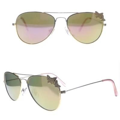 Classic Pilot Style Metal Kids Sunglasses with Butterfly