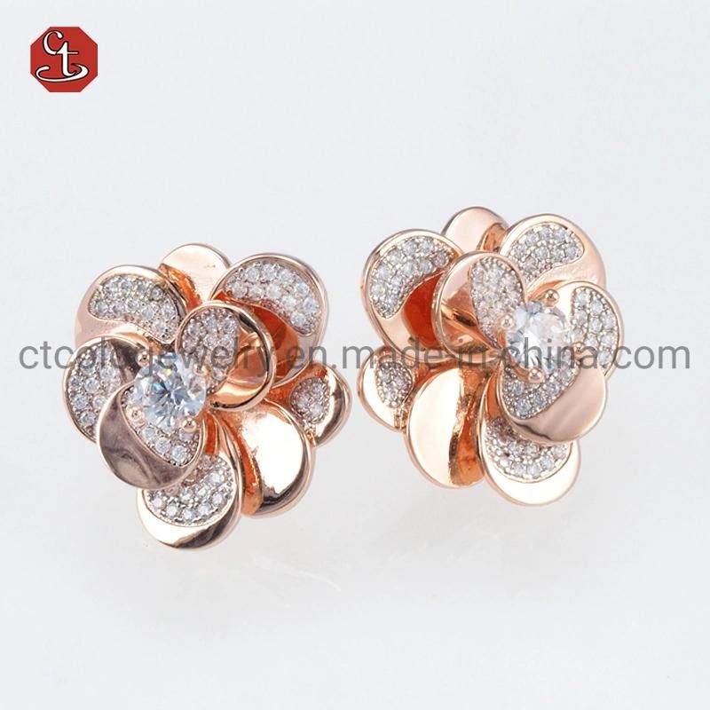 925 Silver Fine CZ  Rose Plated Earrings Fashion Accesories Jewelry