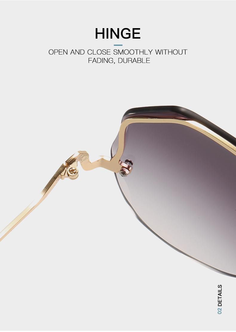 Retro Glasses Polygon Sunglasses Rimless Trim Sunglasses Female Personality Curve Mirror Legs Sunglasses Men Gradient Color Cross-Border Glasses