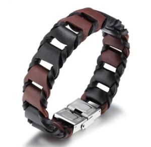 New Fashion Brown and Black PU Leather Bracelets Bangles for Men and Women Retro Charm Bracelets