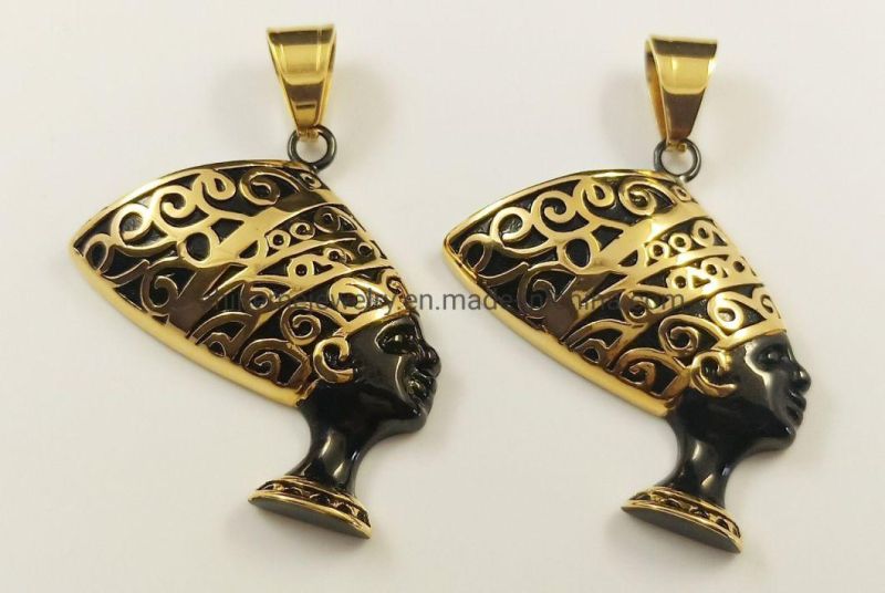 New Hip-Hop Hiphop Accessories Titanium Steel Gold-Plated Ancient Egyptian Black Pharaoh Pendant Spt2615