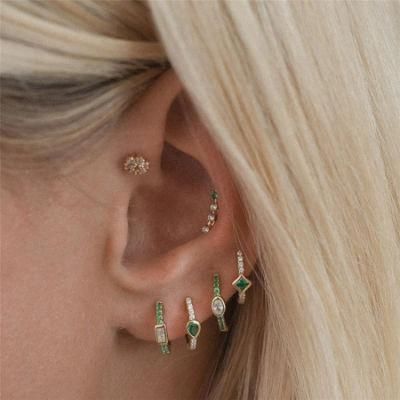 Minimal Geometric Shapes Brass Huggie Earring Set with Cubic Crystal and Contrast Detailing for Women