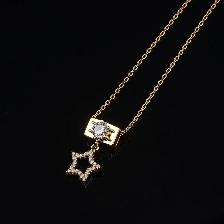Wholesale Fashion Jewelry 18K Gold Plated Cubic Zirconia Pendant Necklace Chain Set for Women