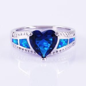 Ebay Top Selling Ocean Blue Heart Stone Opal Silver Ring