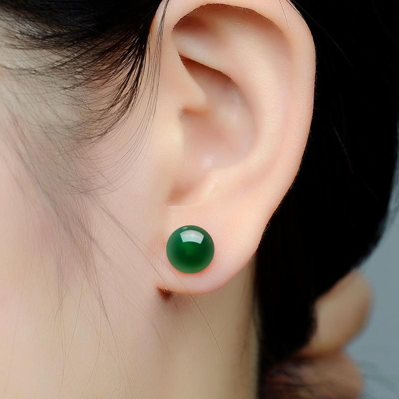 Fashion Natural Green Chalcedony Charm Jewelry Earrings