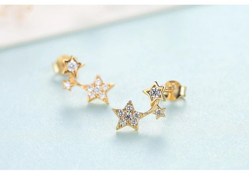Star-Shaped Geometric Gold-Plated Silver Earrings Stud