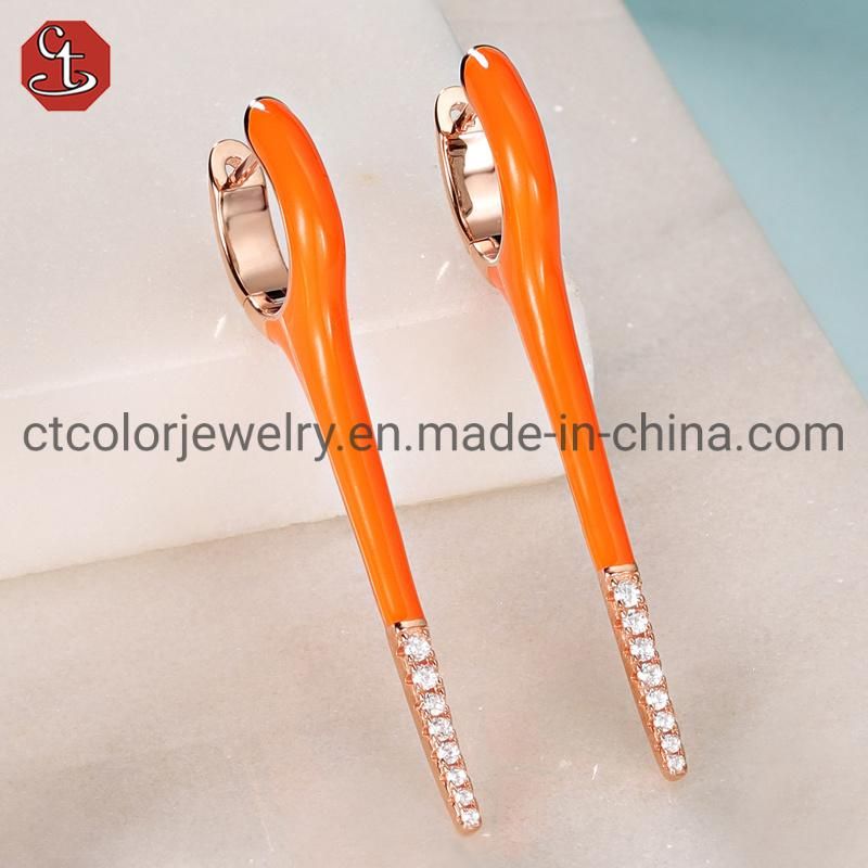 Fashion Jewelry Silver and Brass Enamel Long Earring