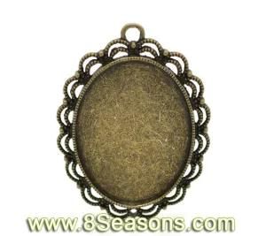 Antique Bronze Oval Cabochon Settings Pendants 5.4x4.8cm (Fit 39.5x30mm) (B17623)