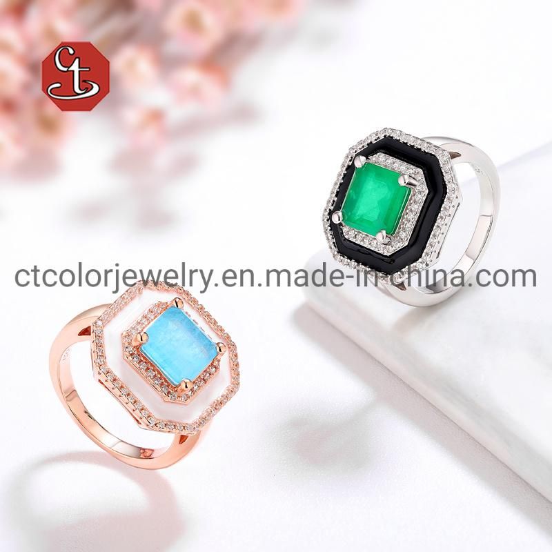 Women Fashion Jewelry Black Butterfly 925 Silver Enamel Ring Shape Finger Ring