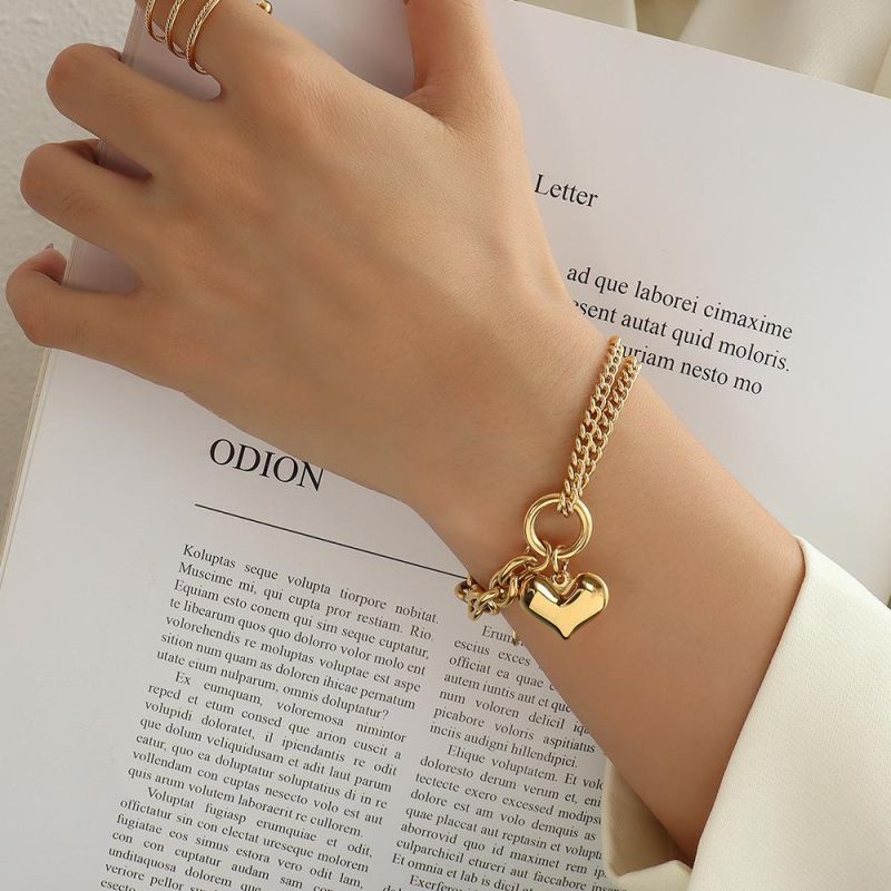 18K Gold in Titanium Steel Plating Versatile Heart Bracelet